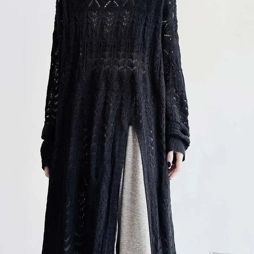 Load image into Gallery viewer, Women Black Big Size  Hollow Out Long Sweater Dress New Round Neck Long Sleeve Fashion Tide Spring Autumn 2025 1DJ0404
