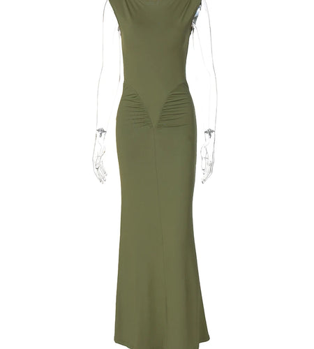 Elegant Solid Sleeveless Draped Sexy Bodycon Maxi Prom Dress Summer Women Fashion Y2K Clothes Wedding Birthday Party