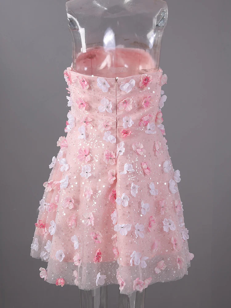 Women Three-dimensional Flower Rhinestones Mini Strapless Dress New Sleeveless Fashion Tide Spring Autumn 2025 CPG2978
