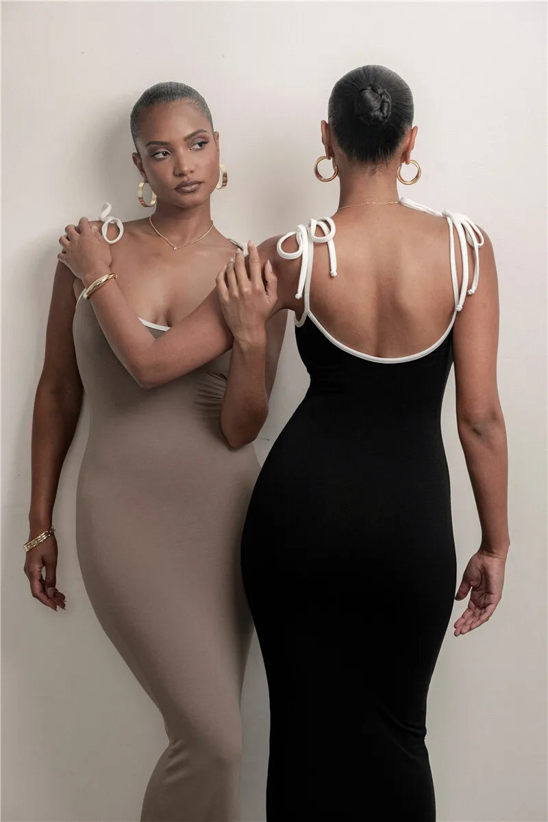 Spaghetti Strap Lace-up Sexy Maxi Dress For Women Gown Fashion Sleeveless Backless Bodycon Evening Sexy Long Dress