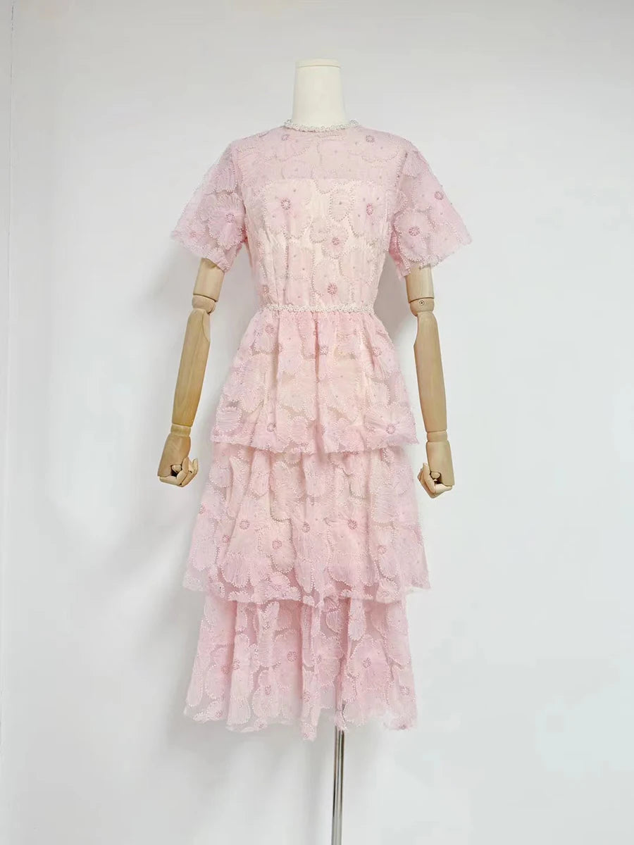 Hit Color Slimming Casual Elegant Dresses For Women O Neck Short Sleevehigh Waist Temperament Long Dress Female New