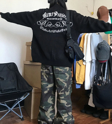 2025 Y2k Aesthetic Jacquard Cardigans Autumn Winter Oversized Streetwear Tops New Grunge Casual Double Zippers Knitted Sweaters