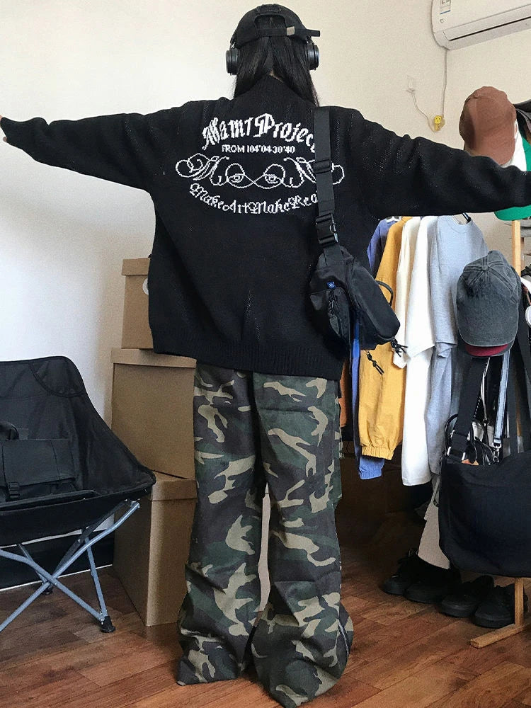 2025 Y2k Aesthetic Jacquard Cardigans Autumn Winter Oversized Streetwear Tops New Grunge Casual Double Zippers Knitted Sweaters