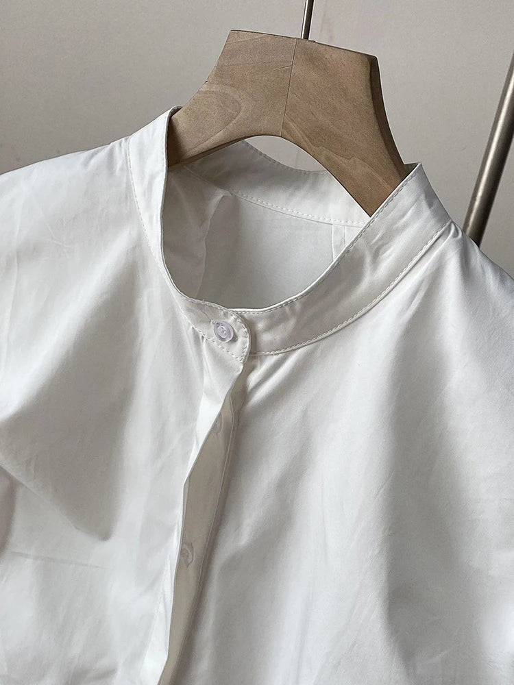 Women White Shaped Elegant Vintage Blouse New Stand Collar Sleeveless Shirt Fashion Tide Spring Summer 2025 1DJ1479