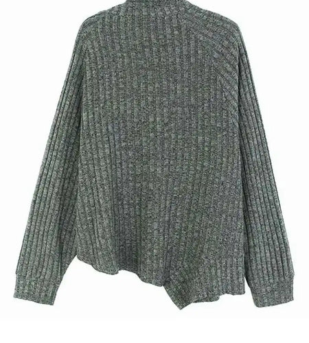 Gray Irregular Big Size Knitting Sweater Turtleneck Long Sleeve Women Pullovers New Fashion Spring Autumn 2025 1DH6800