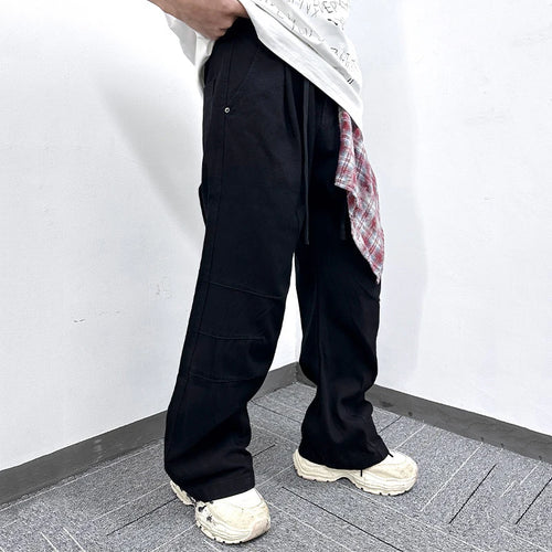 Load image into Gallery viewer, Men&#39;s Jeans Splicing Detachable Square Scarf Decoration Straight Wide Leg Trendy Loose Male Personaility Trousers 9W1868
