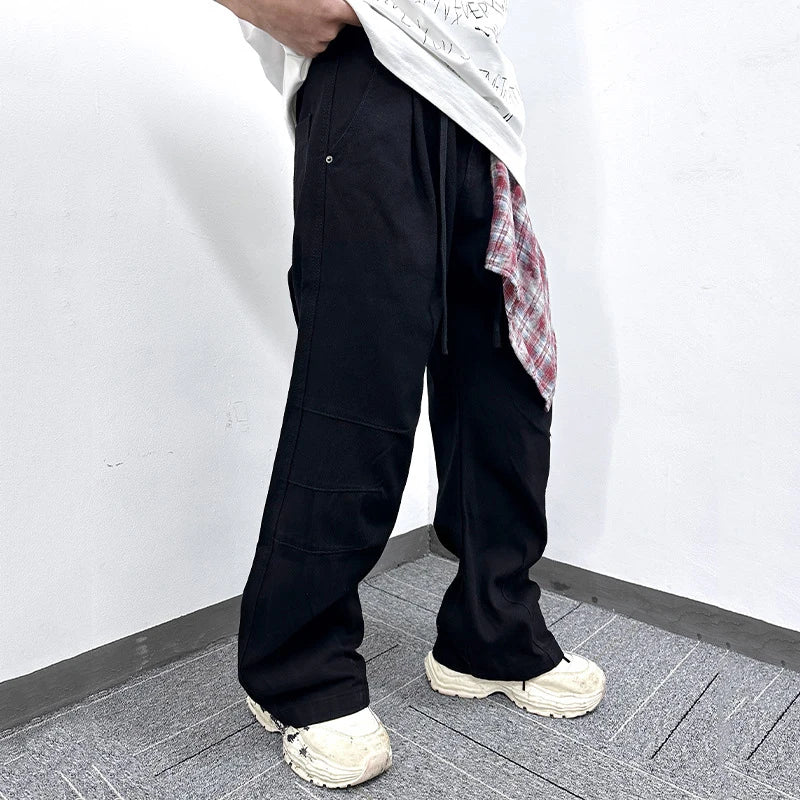 Men's Jeans Splicing Detachable Square Scarf Decoration Straight Wide Leg Trendy Loose Male Personaility Trousers 9W1868