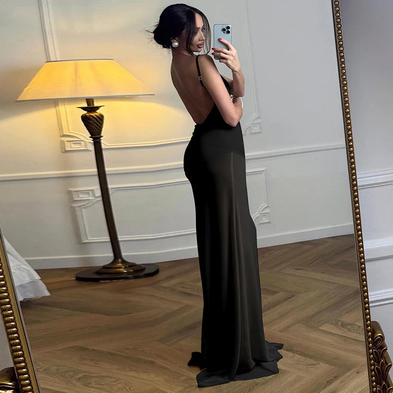 Spaghetti Strap Strapless Sexy Maxi Dress For Women Gown Elegant Off-shoulder Backless High Waist Bodycon Long Dress