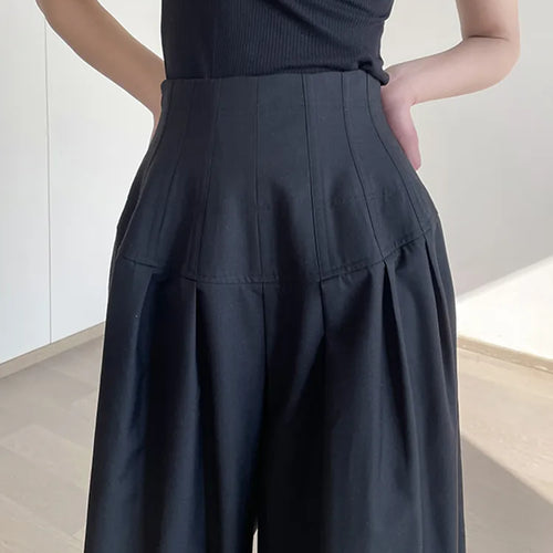 Load image into Gallery viewer, Oversize Wide Leg Pants For Women Gathered Waist Spliced Ruched Casual Solid Long Trousers Female Clothing Summer
