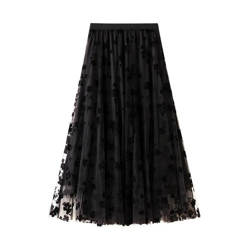 Load image into Gallery viewer, Long Tulle Skirt Women Vintage Butterfly Embroidery Elastic High Waist A-Line Mesh Pleated Skirt Female Midi Skirt Faldas Jupe

