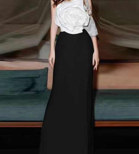 Hit Color Slimming Spliced Appliques Dresses For Women Strapless Sleeveless High Waist Temperament Dress Female New