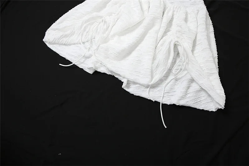 Sexy Off-shoulder Sleeveless Pleated A-line Mini Dress For Women Patchwork Slim Fit Summer Robe High Waist Party Dress