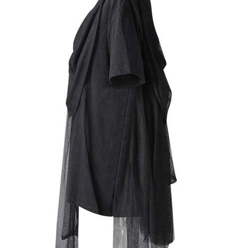 Load image into Gallery viewer, Women Black Mesh Bow Spliced Big Size Long T-shirt New Round Neck Short Sleeve Fashion Tide Spring Summer 2025 CPG3032
