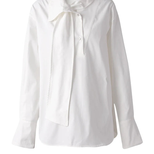 Load image into Gallery viewer, Women Blue Irregular Tie Big Size Elegant Blouse New Lapel Long Sleeve Shirt Fashion Tide Spring Autumn 2025 CPG3075
