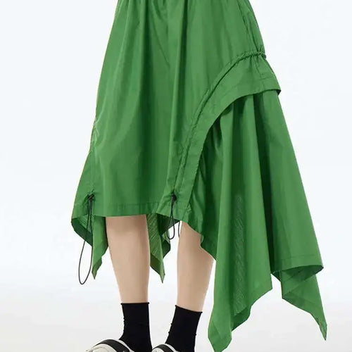 Load image into Gallery viewer, High Elastic Waist Green Irregular Hem Drawstring Half-body Skirt Women Fashion Tide New Spring Autumn 2025 1DH6545
