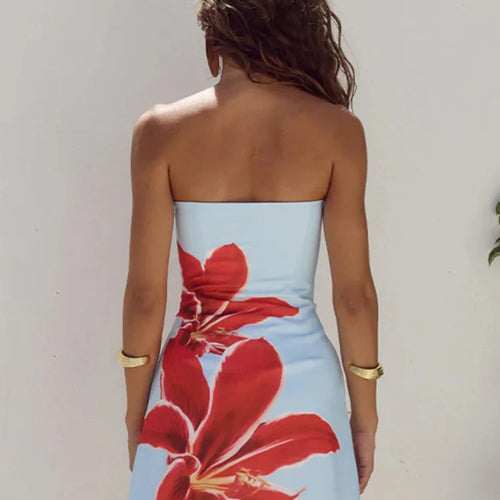 Load image into Gallery viewer, Strapless Backless Print Dress For Women Fashion Patchwork Off-shoulder Sleeveless Bodycon Club Party Print Mini Dress
