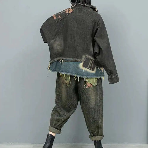 Load image into Gallery viewer, Big Size Denim  Jacket Wide Leg Pants Two Piece Suit New Lapel Long Sleeve Women Fashion Tide Spring Autumn 2025 1DH9117
