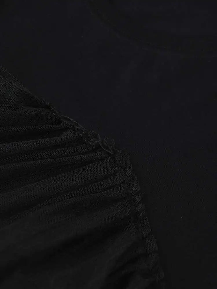 Women Black Layers Mesh Long Big Size Dress New Round Neck Short Sleeve Loose Fit Fashion Tide Spring Summer 2025 16R3054