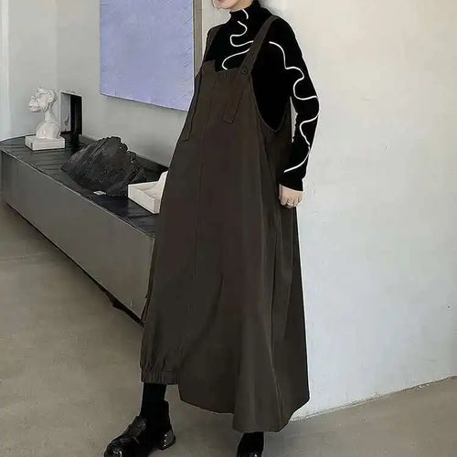 Load image into Gallery viewer, Women Coffee Irregular Spliced Big Size Strap Dress New Square Collar Sleeveless Fashion Tide Spring Autumn 2025 1DJ0050
