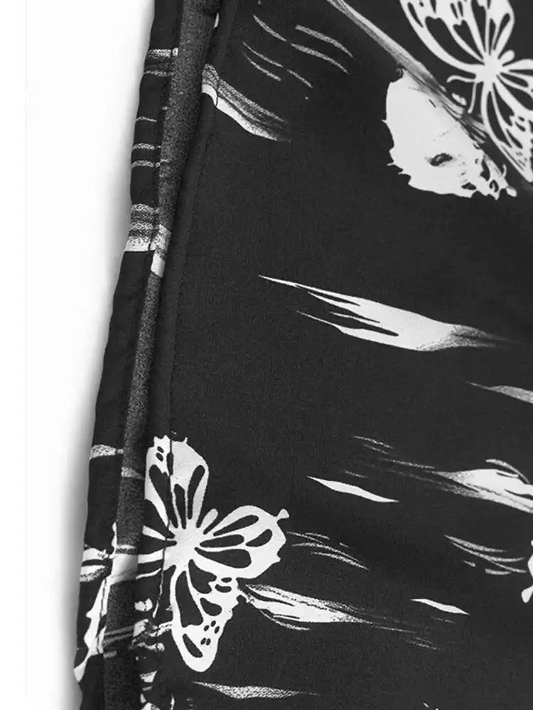 Women Black Knitting Pattern Printed Big Size Midi Dress New V-Neck Long Sleeve Fashion Tide Spring Autumn 2025 1DH7690