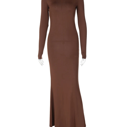 Load image into Gallery viewer, Elegant Turtleneck Solid Long Sleeve Hollow Out Button Sexy Bodycon Maxi Prom Dress Women Fall Outfits Birthday Wedding
