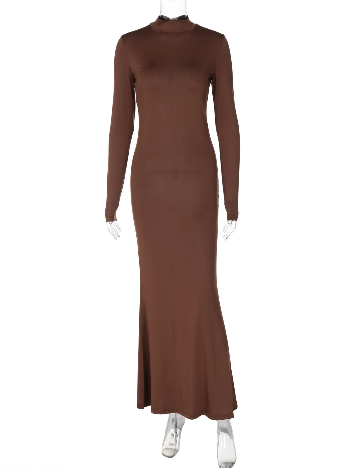 Elegant Turtleneck Solid Long Sleeve Hollow Out Button Sexy Bodycon Maxi Prom Dress Women Fall Outfits Birthday Wedding