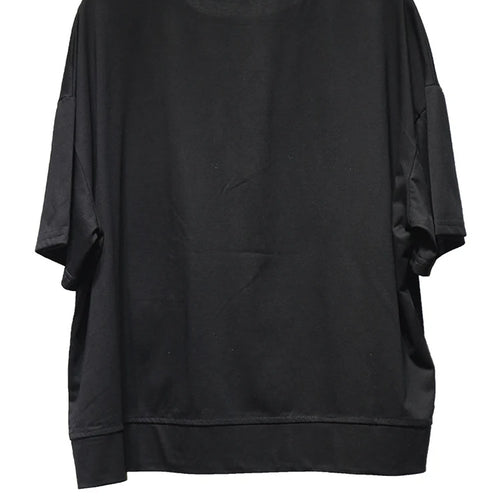 Load image into Gallery viewer, Women Black Pocket Spliced Big Size Casual T-shirt New Round Neck Short Sleeve Fashion Tide Spring Summer 2025 1DJ0898
