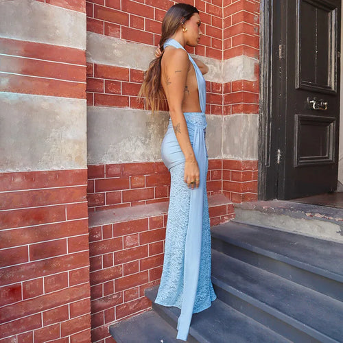 Load image into Gallery viewer, Halter Deep V Neck Sexy Maxi Dress For Women Elegant Fashion Lace Sleeveless Backless Ruched Bodycon Club Long Dress
