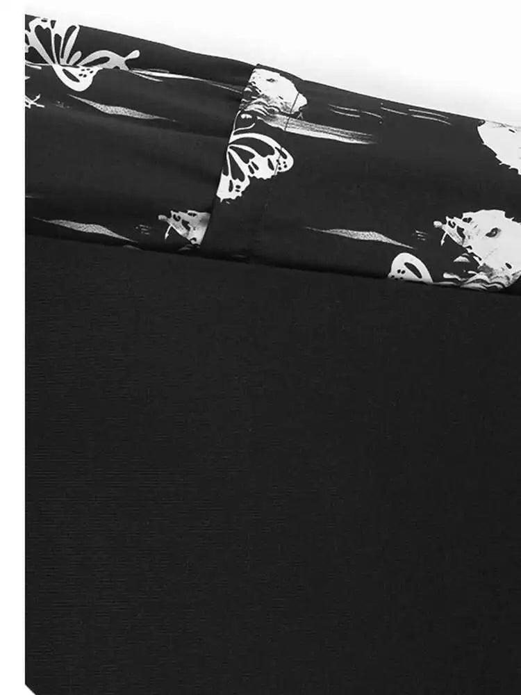 Women Black Knitting Pattern Printed Big Size Midi Dress New V-Neck Long Sleeve Fashion Tide Spring Autumn 2025 1DH7690