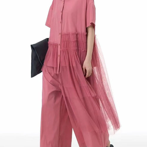 Load image into Gallery viewer, Women Black Mesh Irregular Big Size Long Blouse New Lapel Short Sleeve Shirt Fashion Tide Spring Summer 2025 1DJ1206
