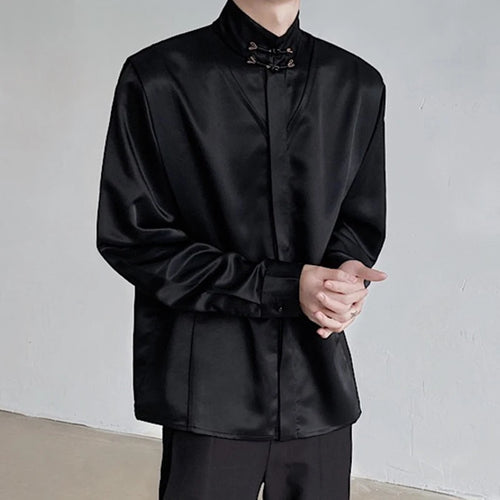 Load image into Gallery viewer, Chinese Style Men&#39;s Shirt Knot Button Stand Collar Long Sleeve 2025 Spring New Fashion Versatile Solid Color Clothing C5882
