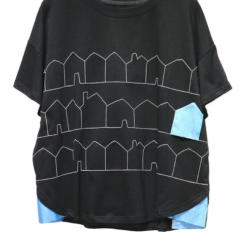 Load image into Gallery viewer, Women Black Pattern Printed Big Size Casual T-shirt New Round Neck Short Sleeve Fashion Tide Spring Summer 2025 1DJ1186
