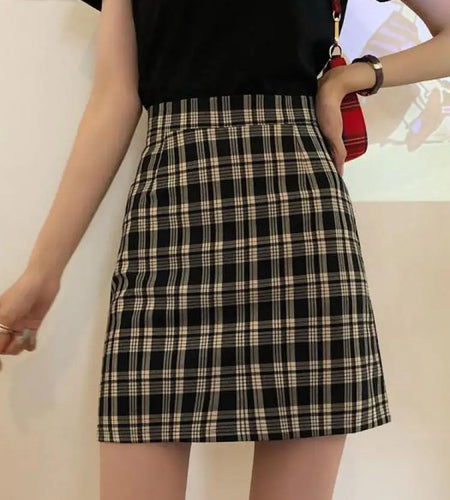 Autumn Korean Vintage Plaid Zipper A-line Short Skirt New Women Elegant High Waist Sexy Club Vacation Party Mini Half Skirt Chic
