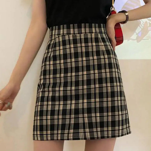 Load image into Gallery viewer, Autumn Korean Vintage Plaid Zipper A-line Short Skirt New Women Elegant High Waist Sexy Club Vacation Party Mini Half Skirt Chic
