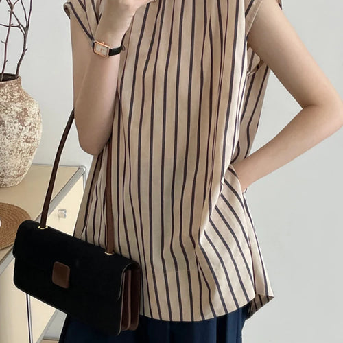 Load image into Gallery viewer, Women Black Striped Big Size Elegant Blouse New Stand Collar Sleeveless Shirt Fashion Tide Spring Summer  2025 1DJ1185
