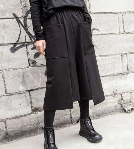 High Elastic Waist Black Pockets Iregular Pants New Loose Fit Trousers Women Fashion Tide Spring Autumn 2025 1DF4638