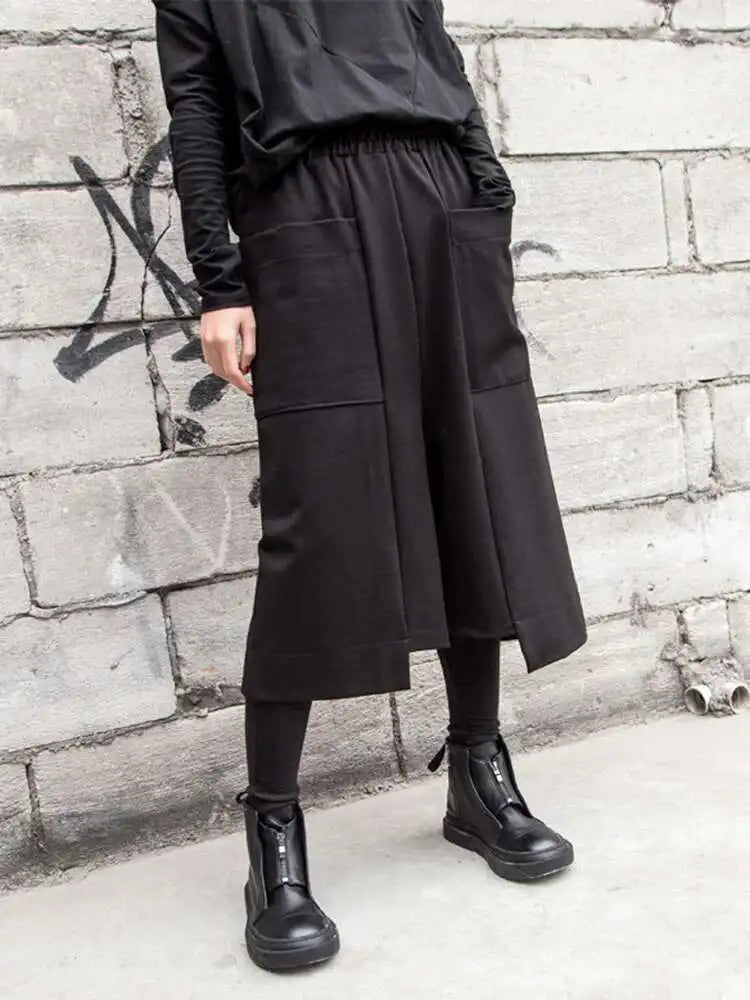 High Elastic Waist Black Pockets Iregular Pants New Loose Fit Trousers Women Fashion Tide Spring Autumn 2025 1DF4638