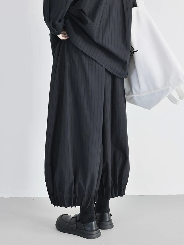High Elastic Waist Black Striped Pleated Wide Leg Bud Pants New Trousers Women Fashion Tide Spring Autumn 2025 1DJ0832