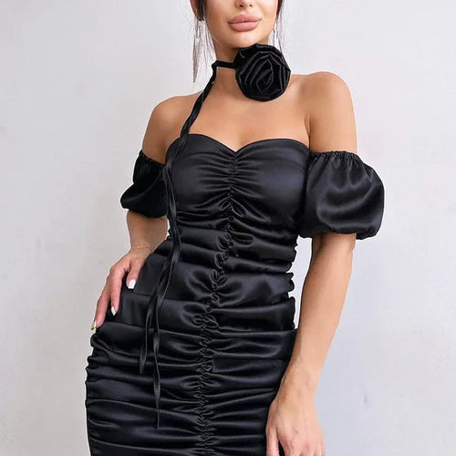 Load image into Gallery viewer, Sexy Sleeveless Satin Pleated Dress For Women's Summer 2024 New Floral Strapless Slim Fitting Dress Party Evening Dress
