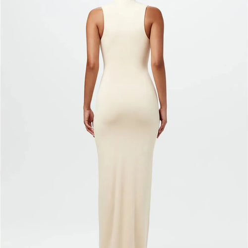 Load image into Gallery viewer, Half High Collar Irregular Tank Dress For Women 2024 New Fashion Sleeveless Bodycon Ruched Sexy Long Dress Elegant
