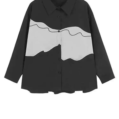 Load image into Gallery viewer, Women Black White Color-block Big Size Casual Blouse New Lapel Long Sleeve Shirt Fashion Tide Spring Autumn 2025 1DH6909
