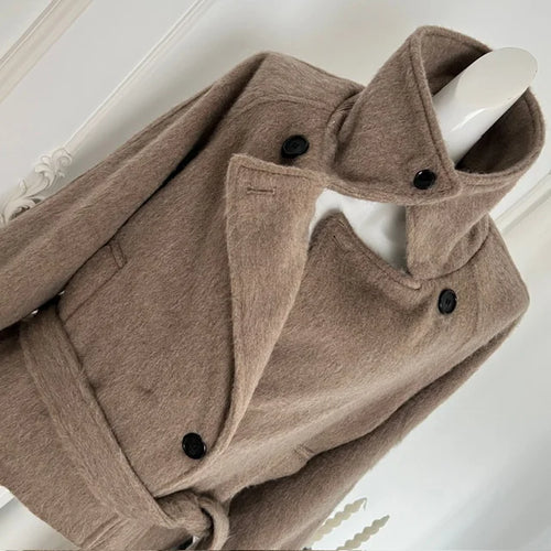 Load image into Gallery viewer, Korean Brown Vacation Loose Short Woolen Coat Women 2024 Autumn Winter Fashion Button Bandage Jacket Streetwear Casual Popular

