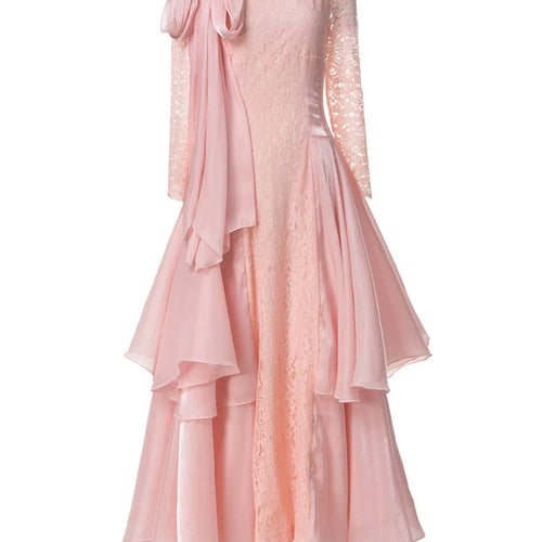 Load image into Gallery viewer, Solid Spliced Lace Up Long Dresses For Women O Neck Long Sleeve High Waist Temperament Dress Female Fashion Style
