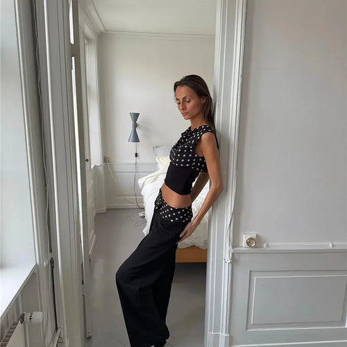 Load image into Gallery viewer, Backless Polka Dot Crop Tops Women Vest Fashion Summer New Oblique Shoulder Sleeveless Tank Tops Pullovers Female
