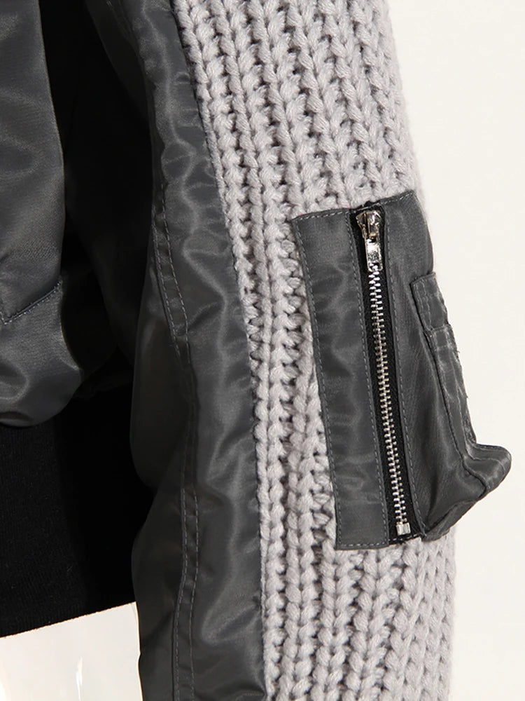 Loose Fit Graycolor-block Sweater Big Size Jacket New Lapel Long Sleeve Women Coat Fashion Tide Spring Autumn 2025 1DH2826