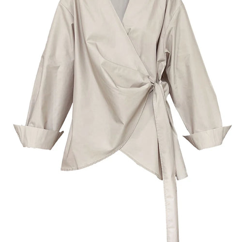 Load image into Gallery viewer, Women Black Bandage Elegant Irregular Big Size Blouse New V-neck Long Sleeve Shirt Fashion Tide Spring Autumn 2025 1DJ0509
