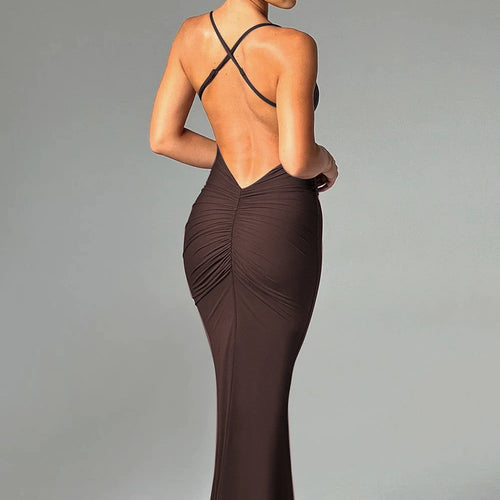 Load image into Gallery viewer, Sexy Sleeveless Slim Fit Pleated Dress For Women Backless Tight Fitting Maxi Vestidos Elegant Party Club Evening Dress
