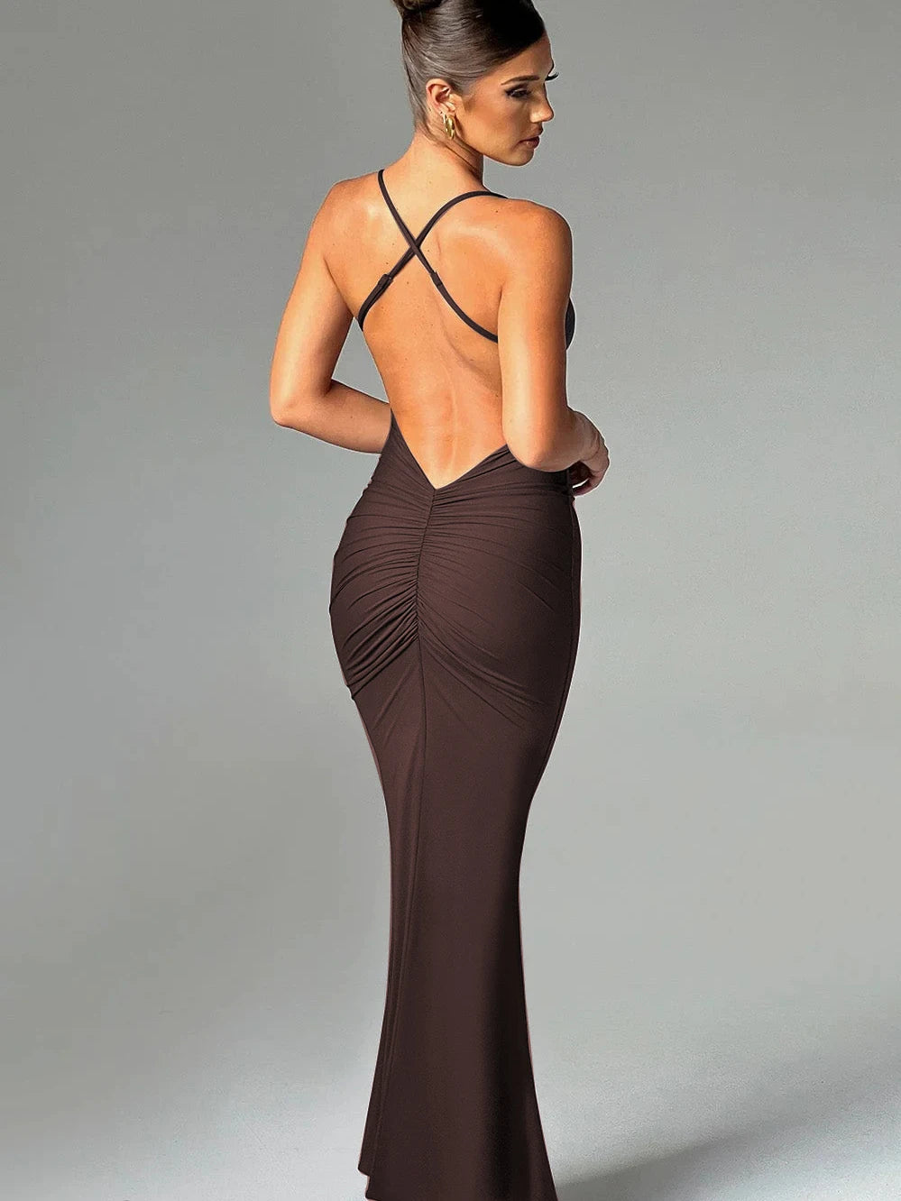 Sexy Sleeveless Slim Fit Pleated Dress For Women Backless Tight Fitting Maxi Vestidos Elegant Party Club Evening Dress