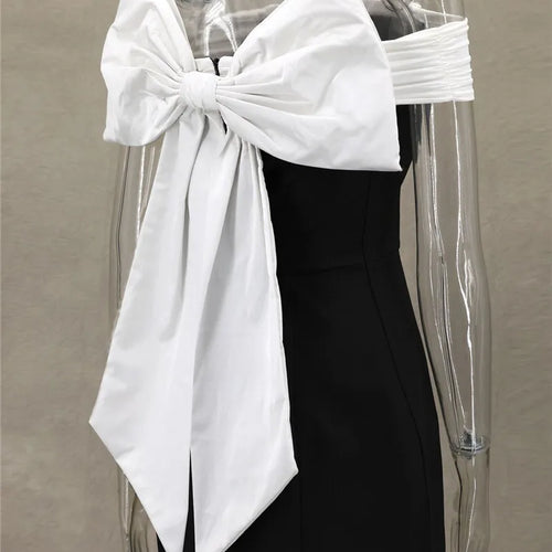 Load image into Gallery viewer, Bow Backless Sexy Mini Dress For Women Robe Elegant Off-shoulder Strapless Sleeveless A-line Club Sexy Dress Vestido
