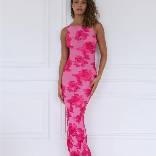 Load image into Gallery viewer, Elegant Floral Print Sexy Maxi Dress For Women Embroidered Applique Tank Dress Femme Bodycon Club Party Long Dress
